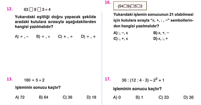 islem onceligi ornek sorular